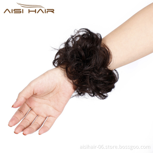 Aisi Hair Brazilian Human Hair Curly Brown Chignon Bun Elastic Rope Rubber Band Hairpiece Clip In Extension For Black Women